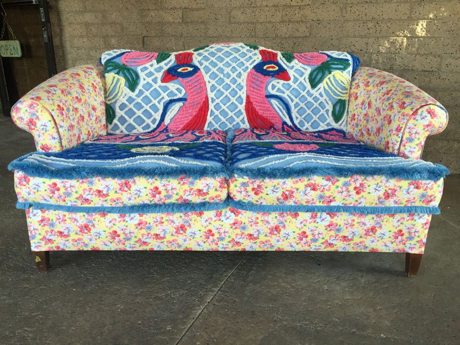 Vintage Loveseat Upholstered With A Vintage Chenille Peacock Bedspread [Photo 14]
