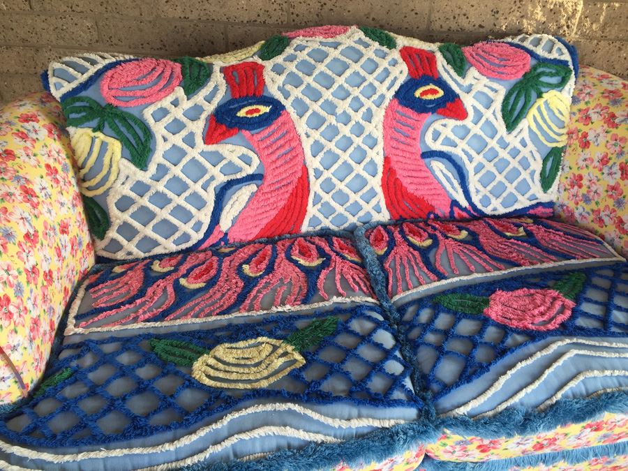 Vintage Loveseat Upholstered With A Vintage Chenille Peacock Bedspread [Photo 3]