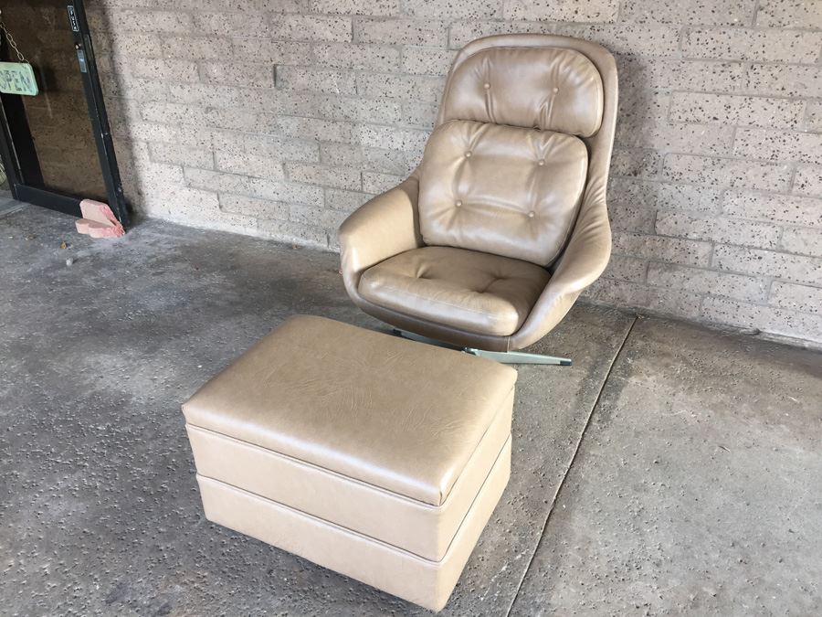 Mid-Century Modern Synthetic Chair With Ottoman