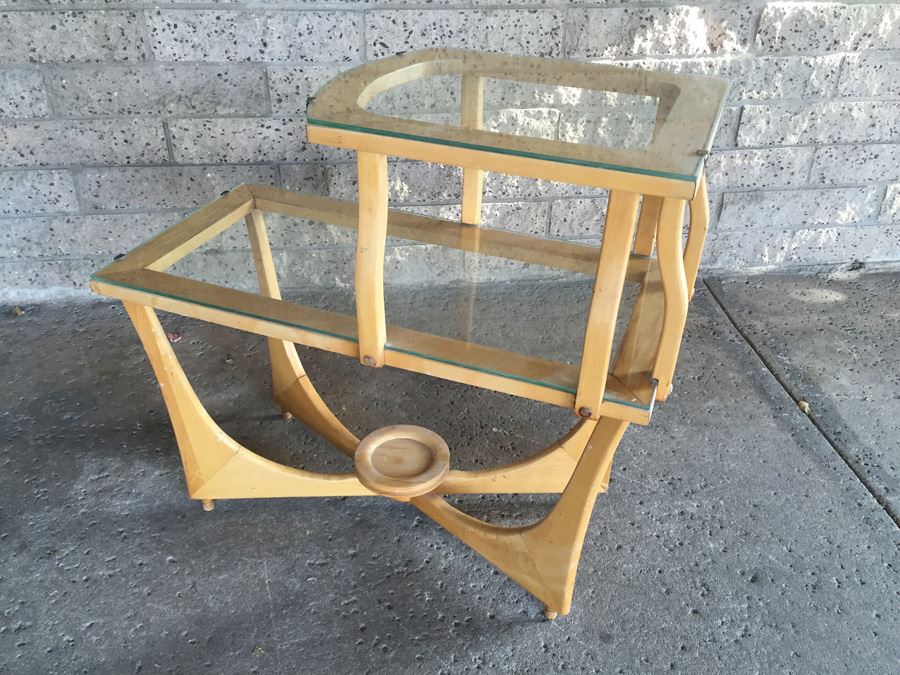 Mid-Century Modern Wood And Glass Side Table [Photo 3]