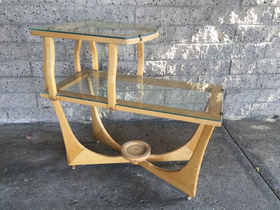 Mid-Century Modern Wood And Glass Side Table