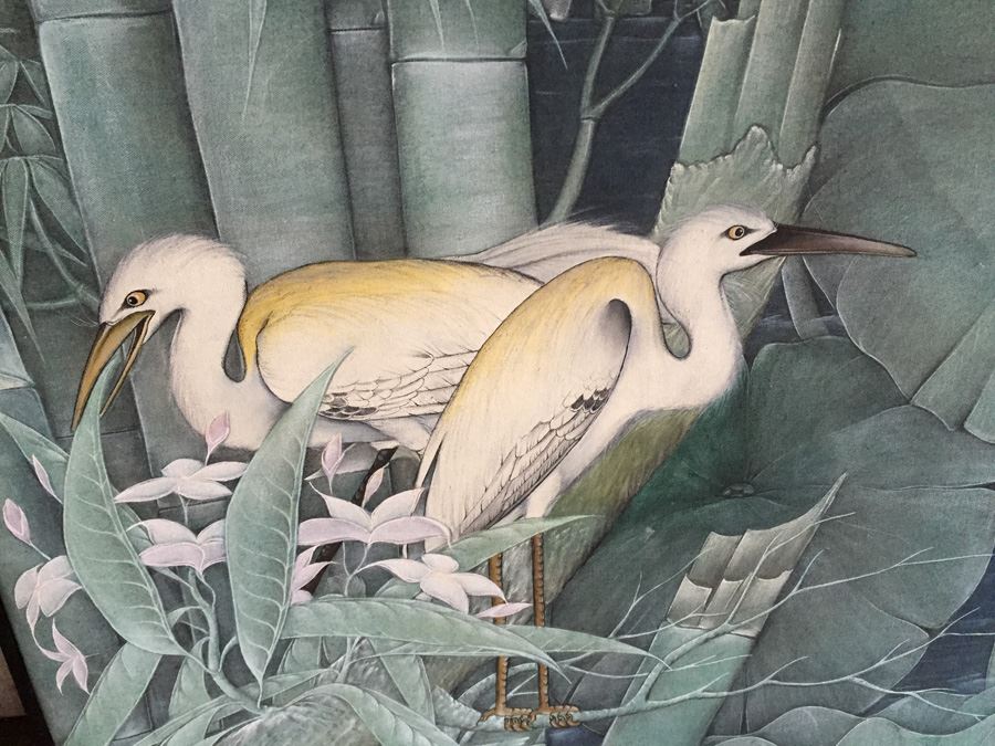 Large Original Bird Scenery Painting From Ubud Bali Indonesia On Fabric Estimate $500 [Photo 9]