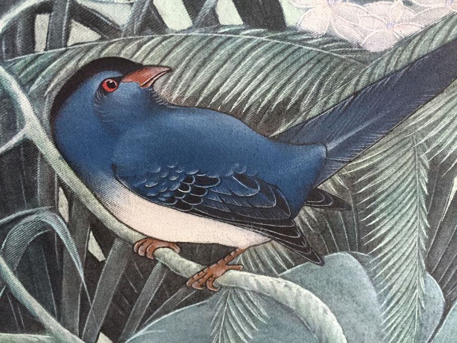 Large Original Bird Scenery Painting From Ubud Bali Indonesia On Fabric Estimate $500 [Photo 5]