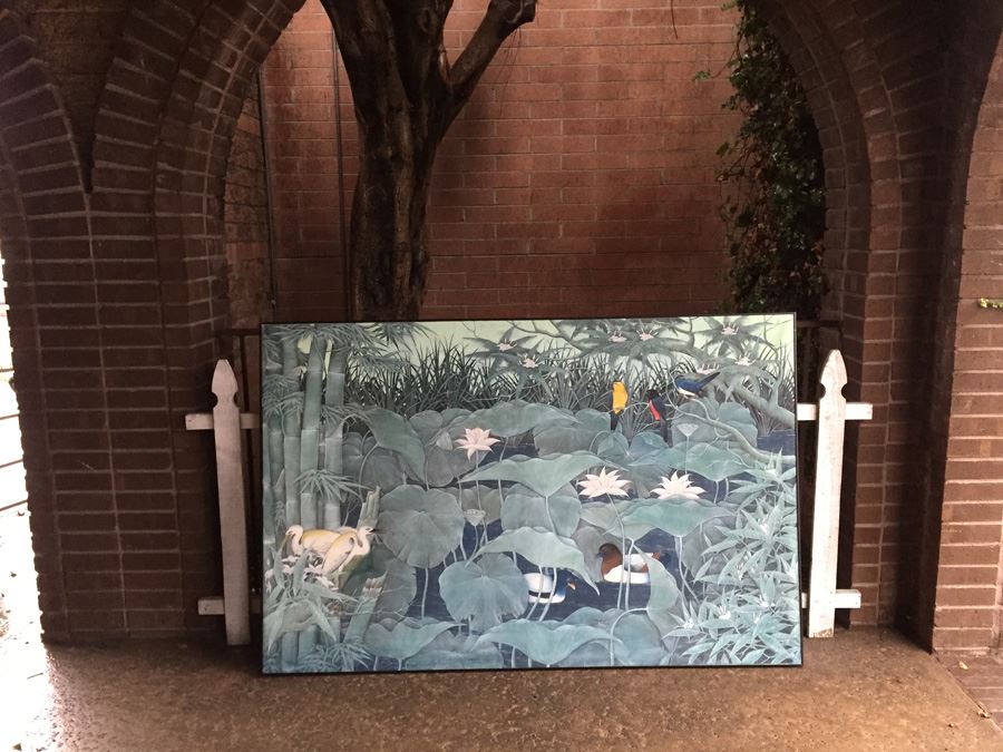 Large Original Bird Scenery Painting From Ubud Bali Indonesia On Fabric Estimate $500 [Photo 4]