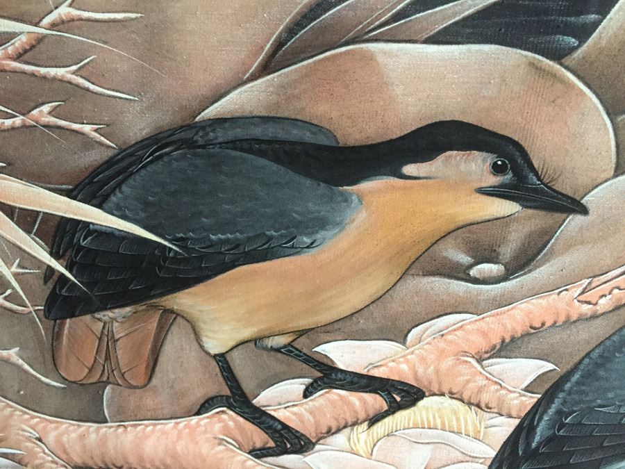 Large Original Bird Scenery Painting From Ubud Bali Indonesia On Fabric Estimate $500 [Photo 2]