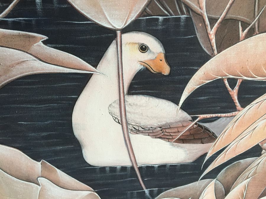 Large Original Bird Scenery Painting From Ubud Bali Indonesia On Fabric Estimate $500 [Photo 6]