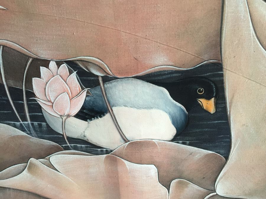 Large Original Bird Scenery Painting From Ubud Bali Indonesia On Fabric Estimate $500 [Photo 7]