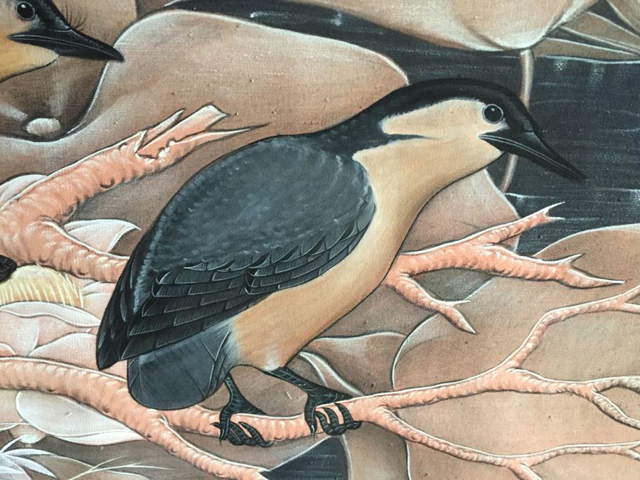 Large Original Bird Scenery Painting From Ubud Bali Indonesia On Fabric Estimate $500 [Photo 8]