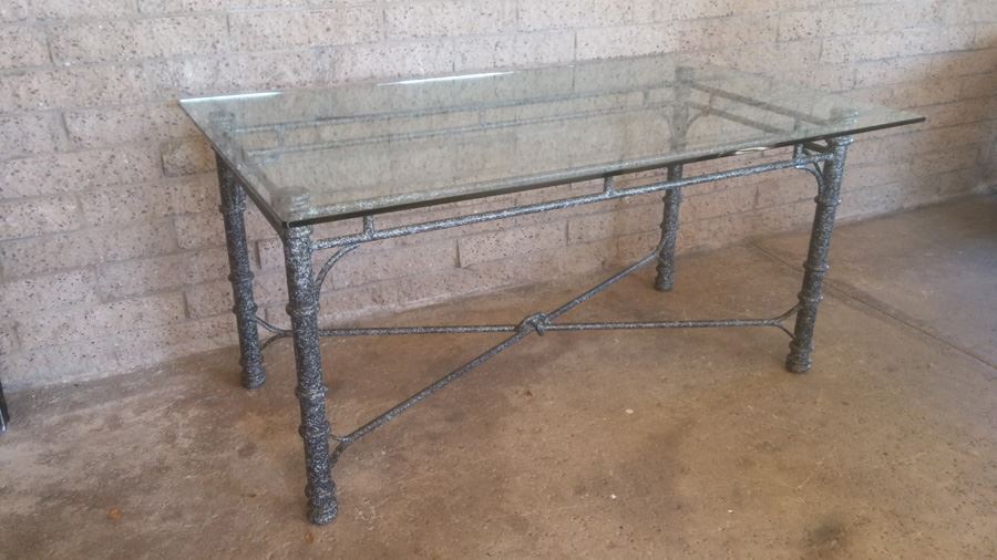 Metal Table With Thick Glass Top [Photo 3]