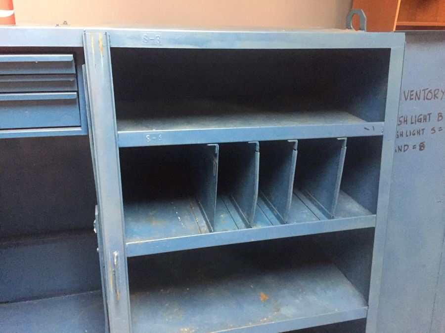 Industrial Blue Metal Cabinet On Casters Used by Post Office During Tax Season [Photo 9]