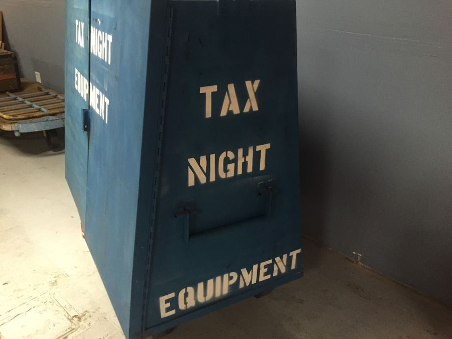 Industrial Blue Metal Cabinet On Casters Used by Post Office During Tax Season [Photo 10]