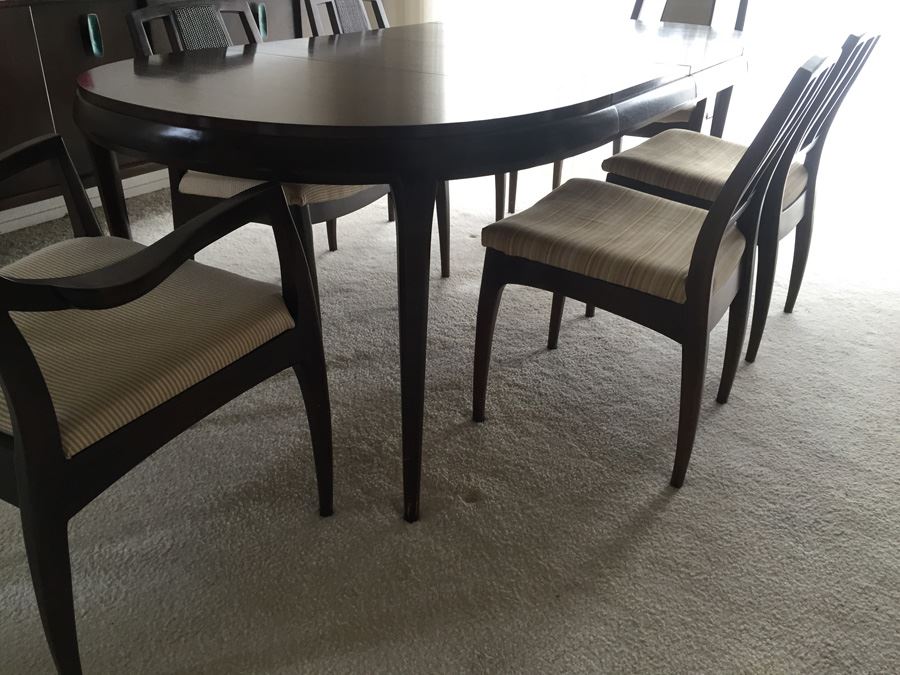 Elegant Mount Airy Chair Company Dining Table With Six Chairs And Two Leaves And Protective Pads [Photo 17]
