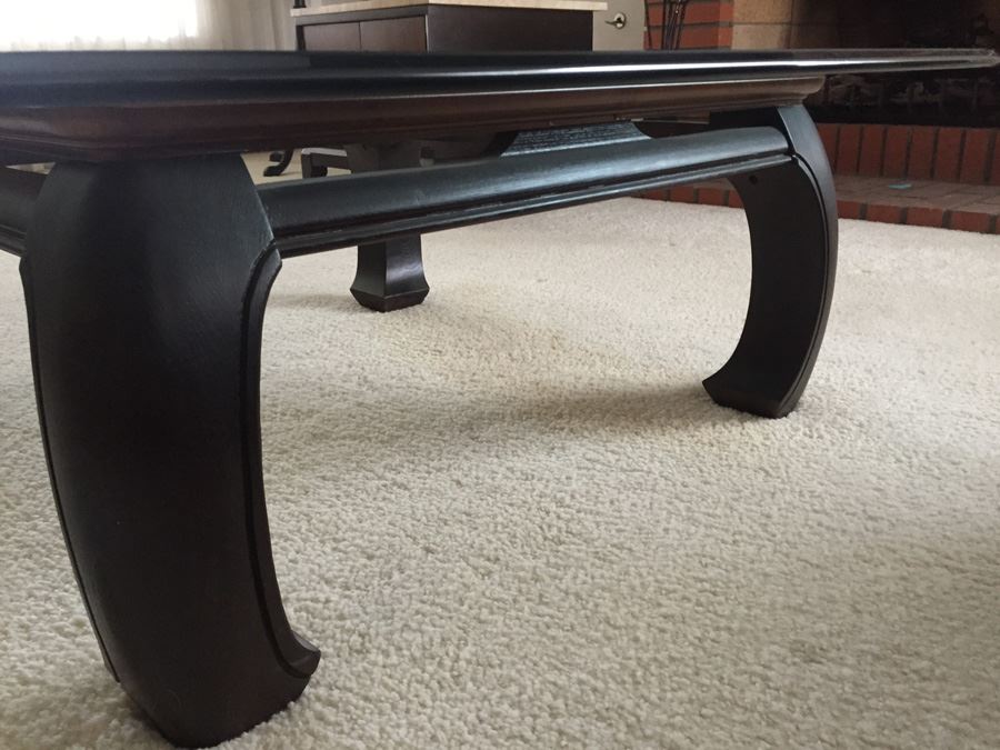 Wooden Base Asian Styled Coffee Table With Beveled Glass Top [Photo 6]