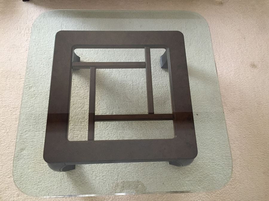 Wooden Base Asian Styled Coffee Table With Beveled Glass Top [Photo 10]