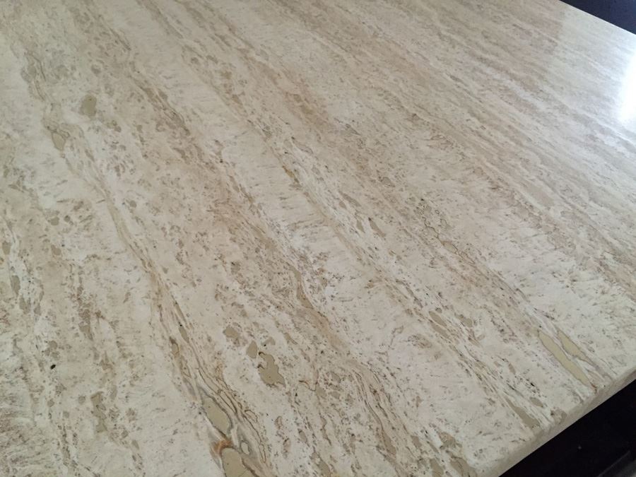 Pair Of Wooden Side Tables With Doors Accented With Brass Hardware And Travertine Tops [Photo 9]