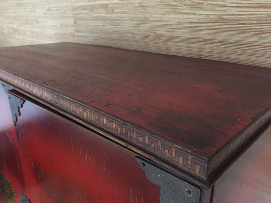 Chinoiserie Red Lacquer High Boy Double Door Chest And Stand - Estimate $1,500 [Photo 13]