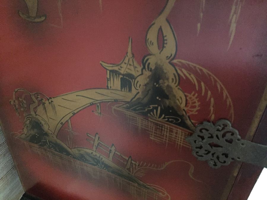 Chinoiserie Red Lacquer High Boy Double Door Chest And Stand - Estimate $1,500 [Photo 19]