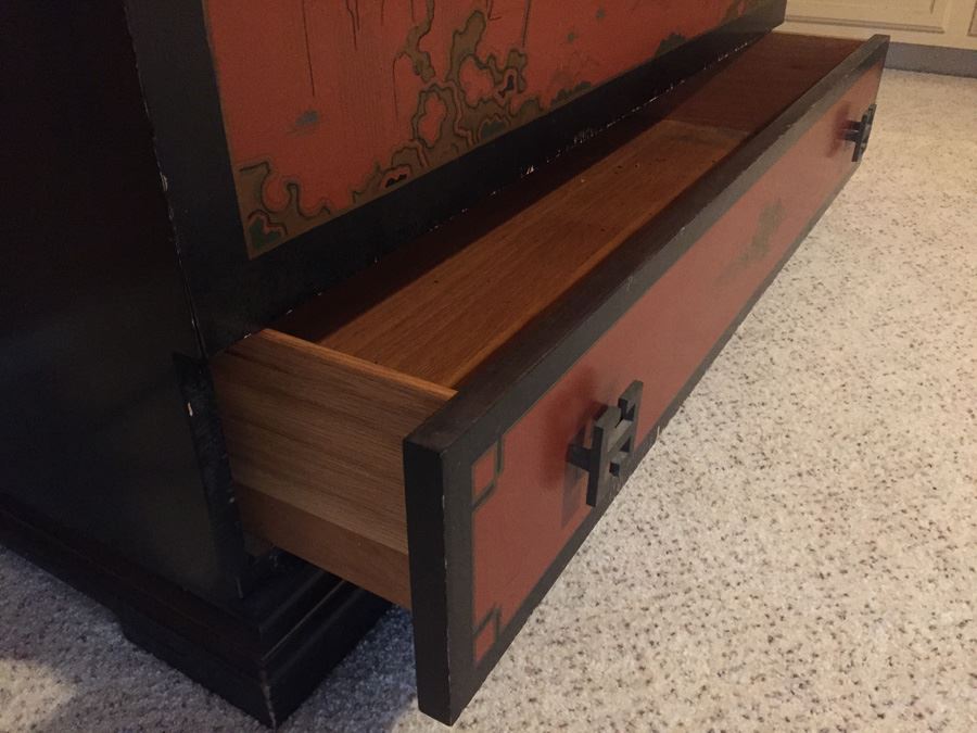 Vintage Chinoiserie Red And Black LANE Cedar Chest With Drawer [Photo 15]
