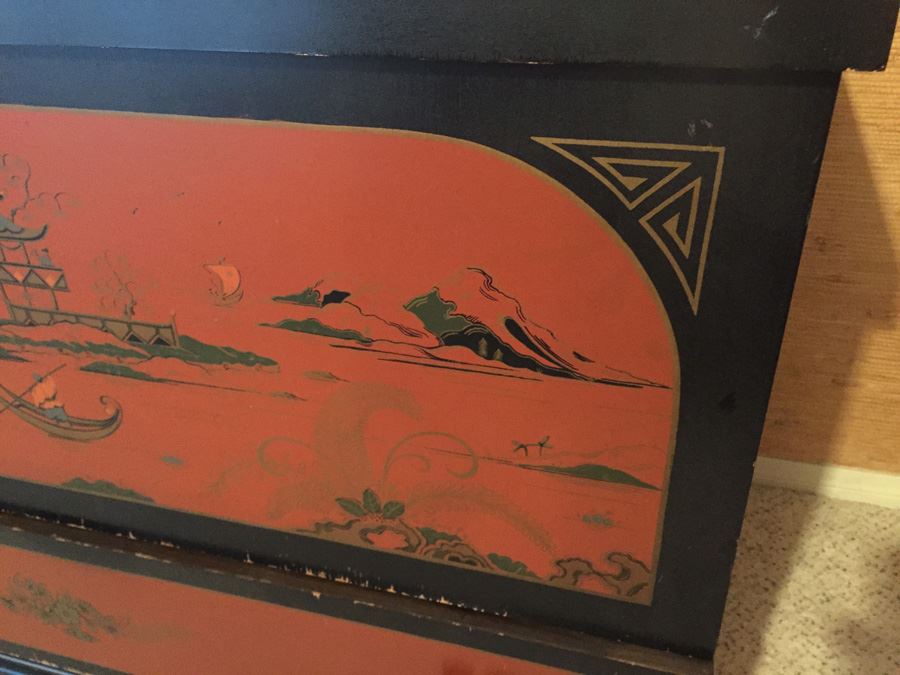 Vintage Chinoiserie Red And Black LANE Cedar Chest With Drawer [Photo 5]