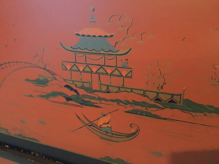 Vintage Chinoiserie Red And Black LANE Cedar Chest With Drawer [Photo 4]