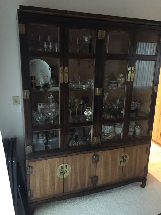 Lane Two Piece Lighted Chinoiserie China Cabinet With Brass Hardware [Photo 4]