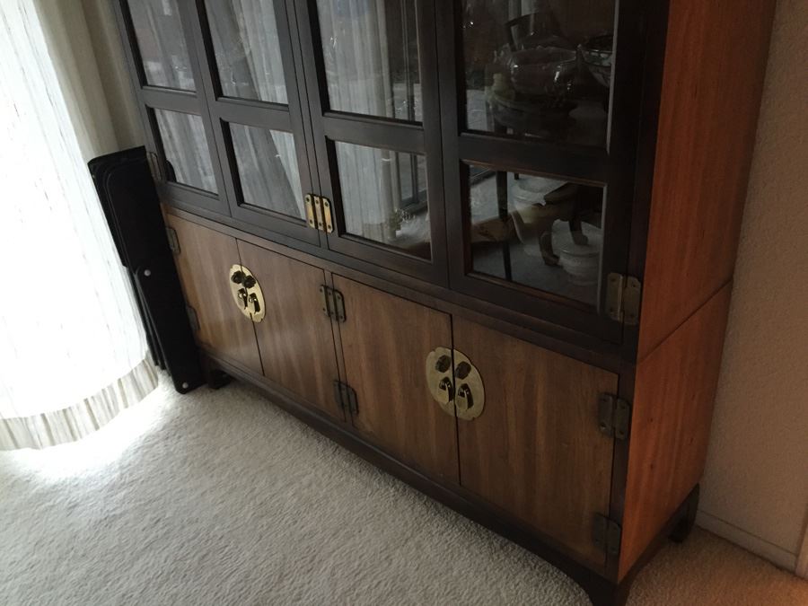 Lane Two Piece Lighted Chinoiserie China Cabinet With Brass Hardware [Photo 9]