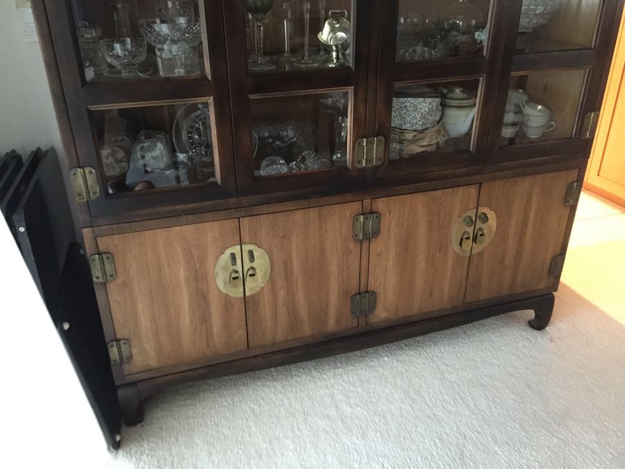 Lane Two Piece Lighted Chinoiserie China Cabinet With Brass Hardware [Photo 2]