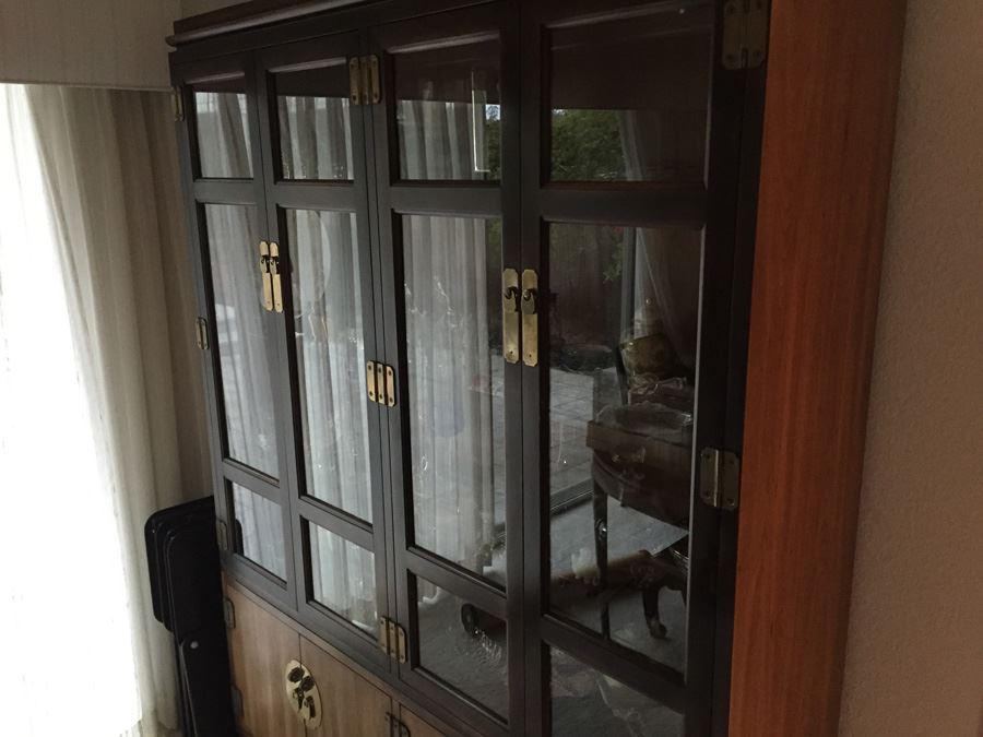 Lane Two Piece Lighted Chinoiserie China Cabinet With Brass Hardware [Photo 8]