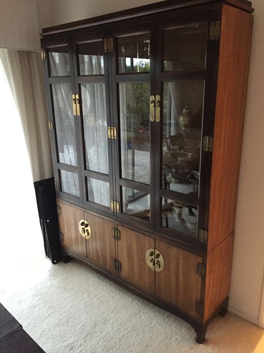 Lane Two Piece Lighted Chinoiserie China Cabinet With Brass Hardware [Photo 1]