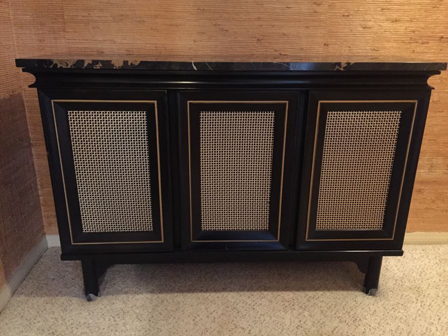 Vintage Black And Gold Two Door Cabinet Console Table With Nice