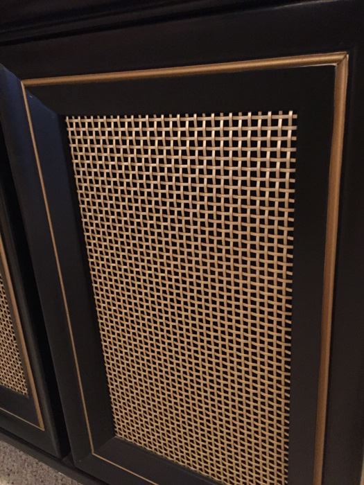 Vintage Black And Gold Two Door Cabinet Console Table With Nice Black Marble Top With Gold And White Streaks [Photo 8]
