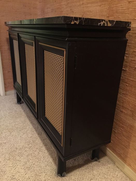 Vintage Black And Gold Two Door Cabinet Console Table With Nice Black Marble Top With Gold And White Streaks [Photo 6]