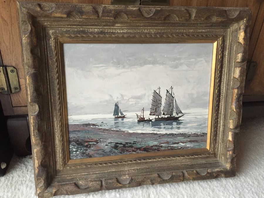 Original Framed Nautical Oil Painting Signed By T. OKAMOTO