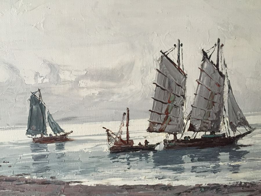 Original Framed Nautical Oil Painting Signed By T. OKAMOTO [Photo 4]