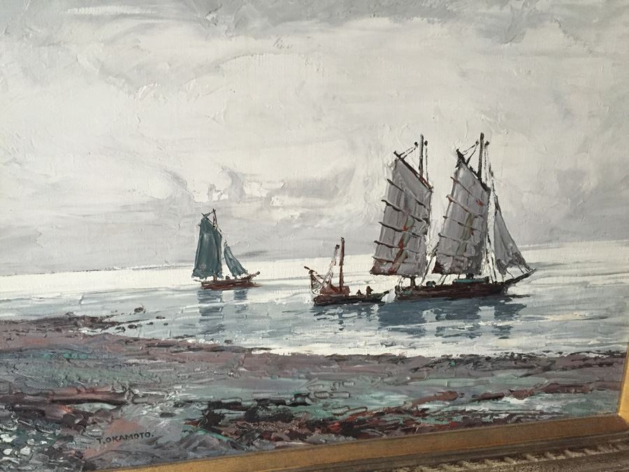 Original Framed Nautical Oil Painting Signed By T. OKAMOTO [Photo 2]