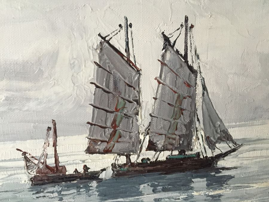 Original Framed Nautical Oil Painting Signed By T. OKAMOTO [Photo 5]