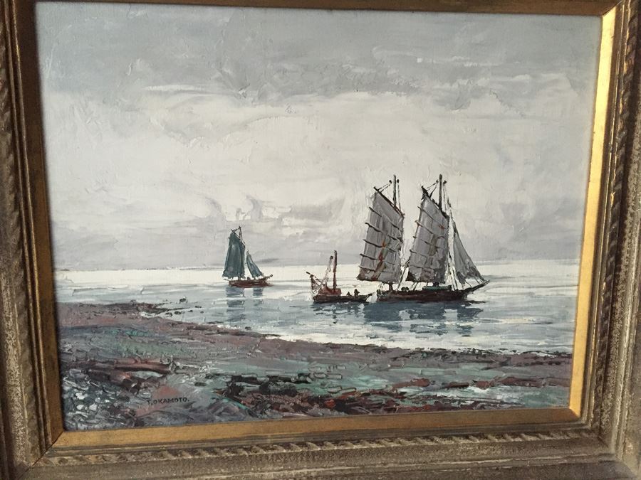 Original Framed Nautical Oil Painting Signed By T. OKAMOTO [Photo 7]