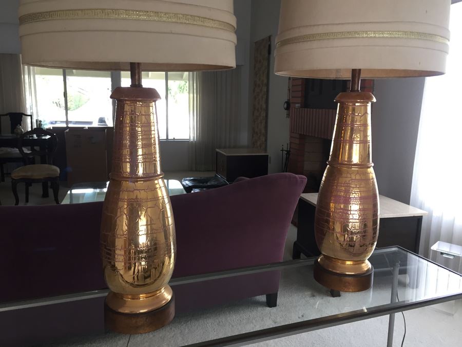 Pair Of Tall Gold Table Lamps