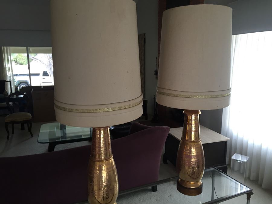 Pair Of Tall Gold Table Lamps