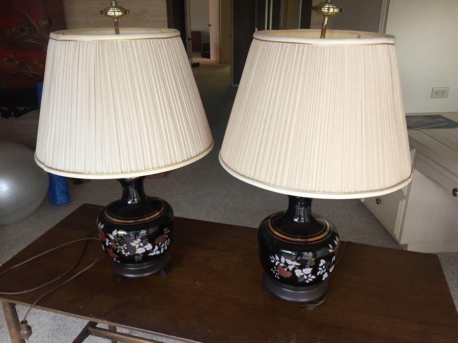 Pair Of Black And Gold Table Lamps