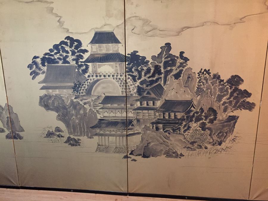 Large Gold Hand Painted Silk Screen Signed By Artist [Photo 2]