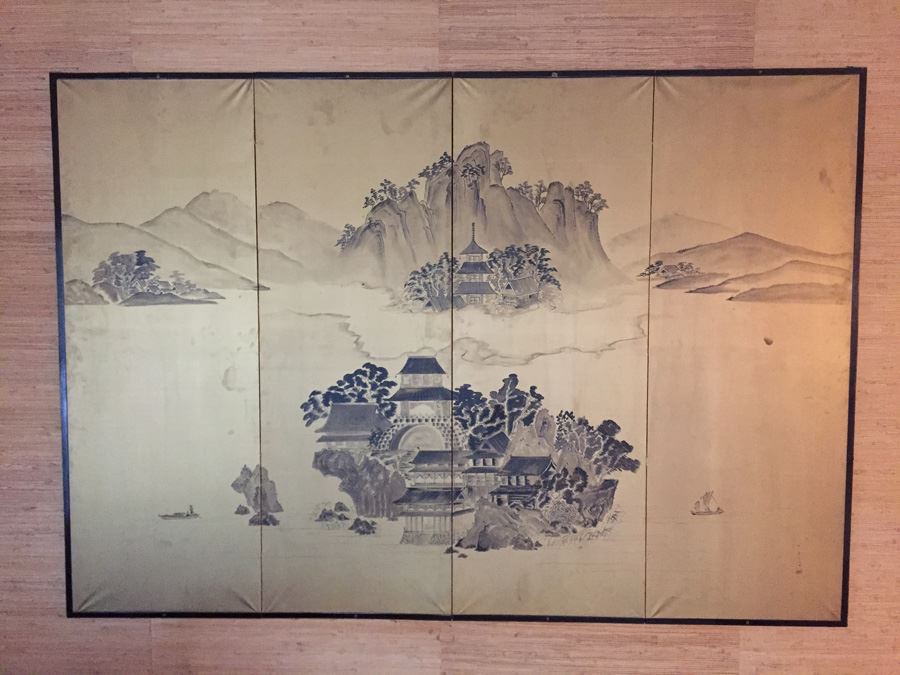 Large Gold Hand Painted Silk Screen Signed By Artist [Photo 4]