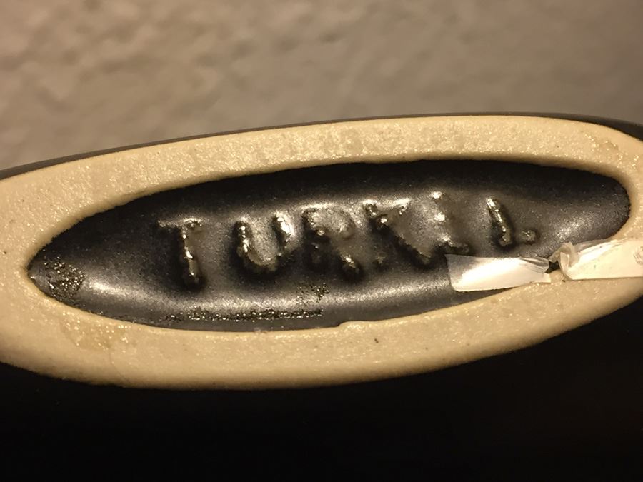 Black Pottery Signed Underneath TURKEL With Bamboo Hanging Wall Mount [Photo 8]