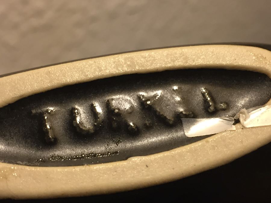 Black Pottery Signed Underneath TURKEL With Bamboo Hanging Wall Mount [Photo 7]