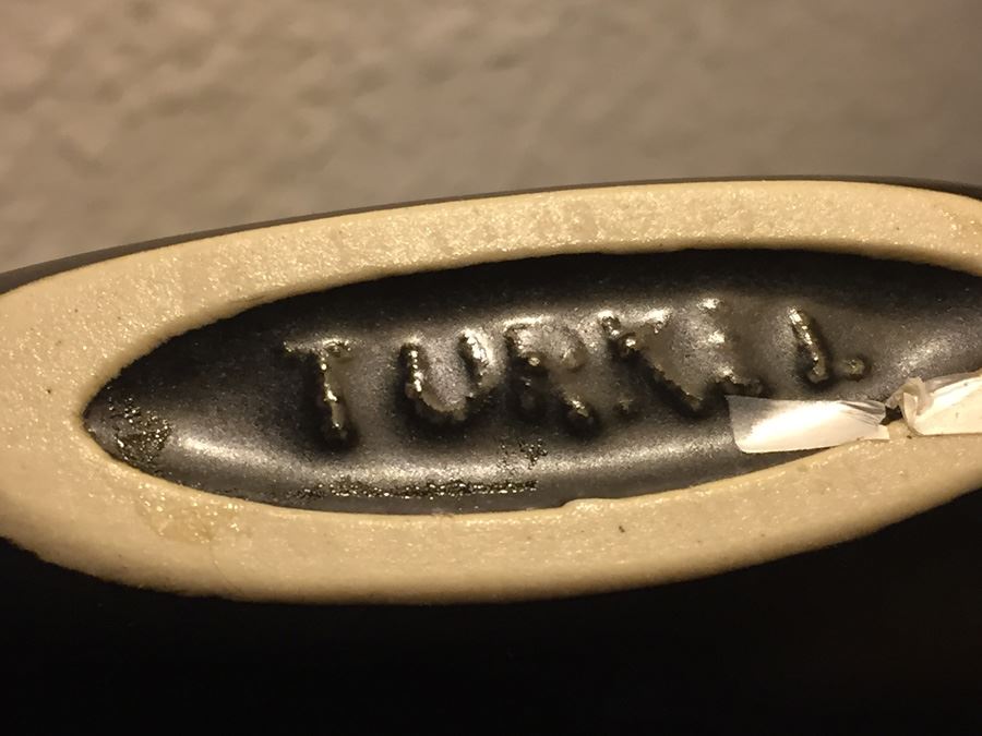 Black Pottery Signed Underneath TURKEL With Bamboo Hanging Wall Mount [Photo 3]