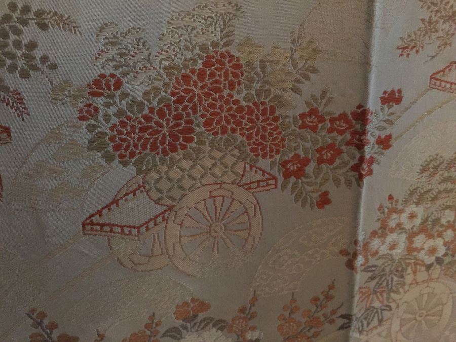 Antique Japanese Silk Brocaded Obi Festival Cart And Floral Motif Late Meiji Period Circa 1900 - Estimate $400 [Photo 7]
