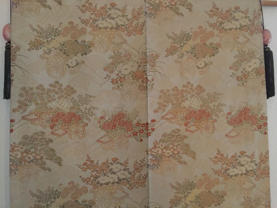 Antique Japanese Silk Brocaded Obi Festival Cart And Floral Motif Late Meiji Period Circa 1900 - Estimate $400 [Photo 5]