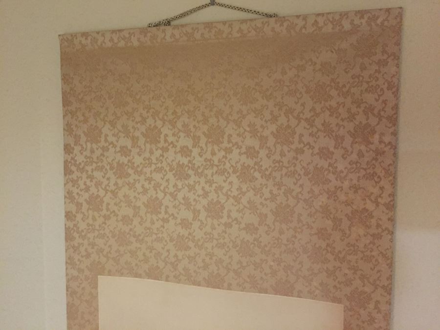 Old Japanese Kakemono Seasonal Scroll Depicting Mountains Forest And Pavillion Design Ink And Colors On Silk Late Meiji Period Circa 1920 - Estimate $350 [Photo 4]