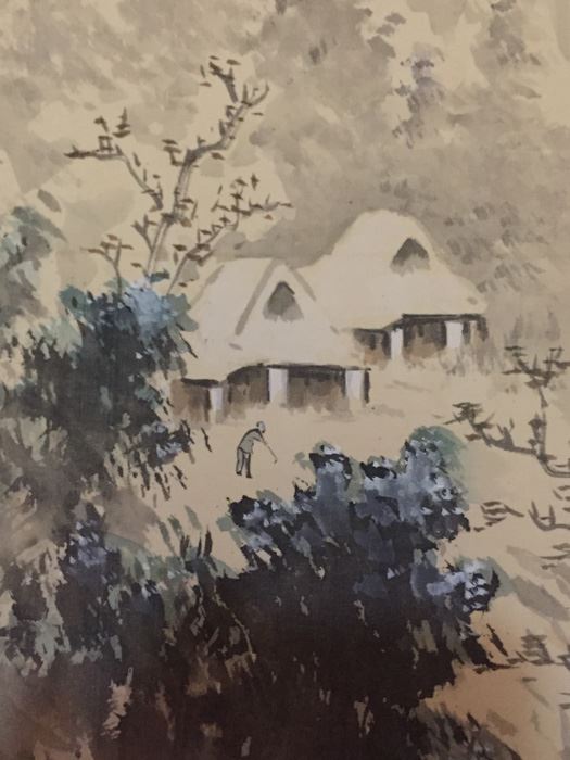 Old Japanese Kakemono Seasonal Scroll Depicting Mountains Forest And Pavillion Design Ink And Colors On Silk Late Meiji Period Circa 1920 - Estimate $350 [Photo 13]