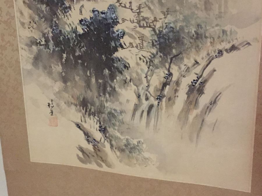 Old Japanese Kakemono Seasonal Scroll Depicting Mountains Forest And Pavillion Design Ink And Colors On Silk Late Meiji Period Circa 1920 - Estimate $350 [Photo 7]